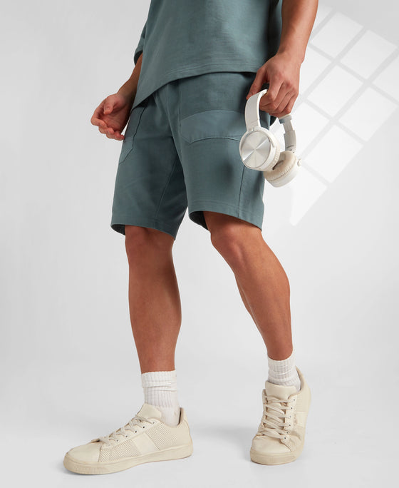 Super Combed Cotton Textured Knit Shorts with Side Pockets - Blue