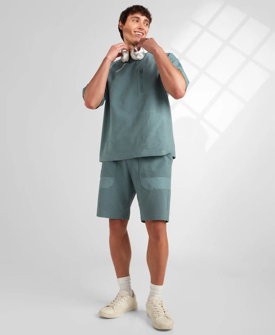 Super Combed Cotton Textured Knit Shorts with Side Pockets - Blue