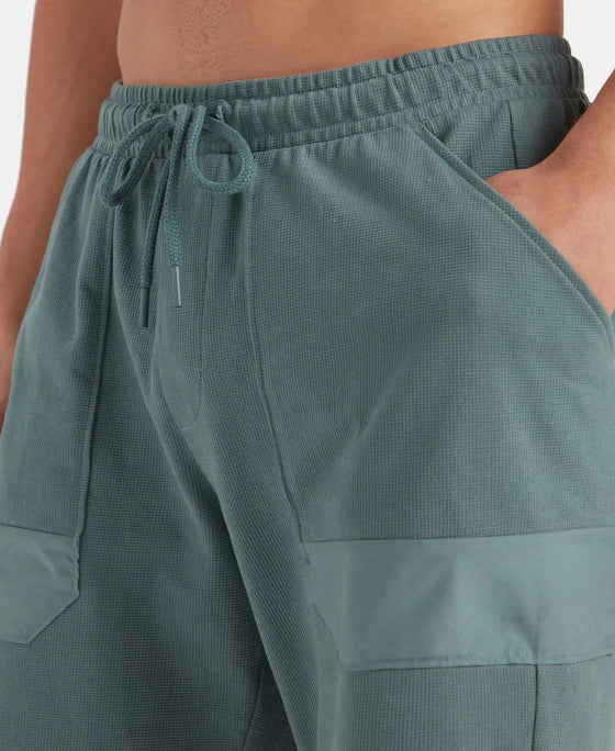 Super Combed Cotton Textured Knit Shorts with Side Pockets - Blue