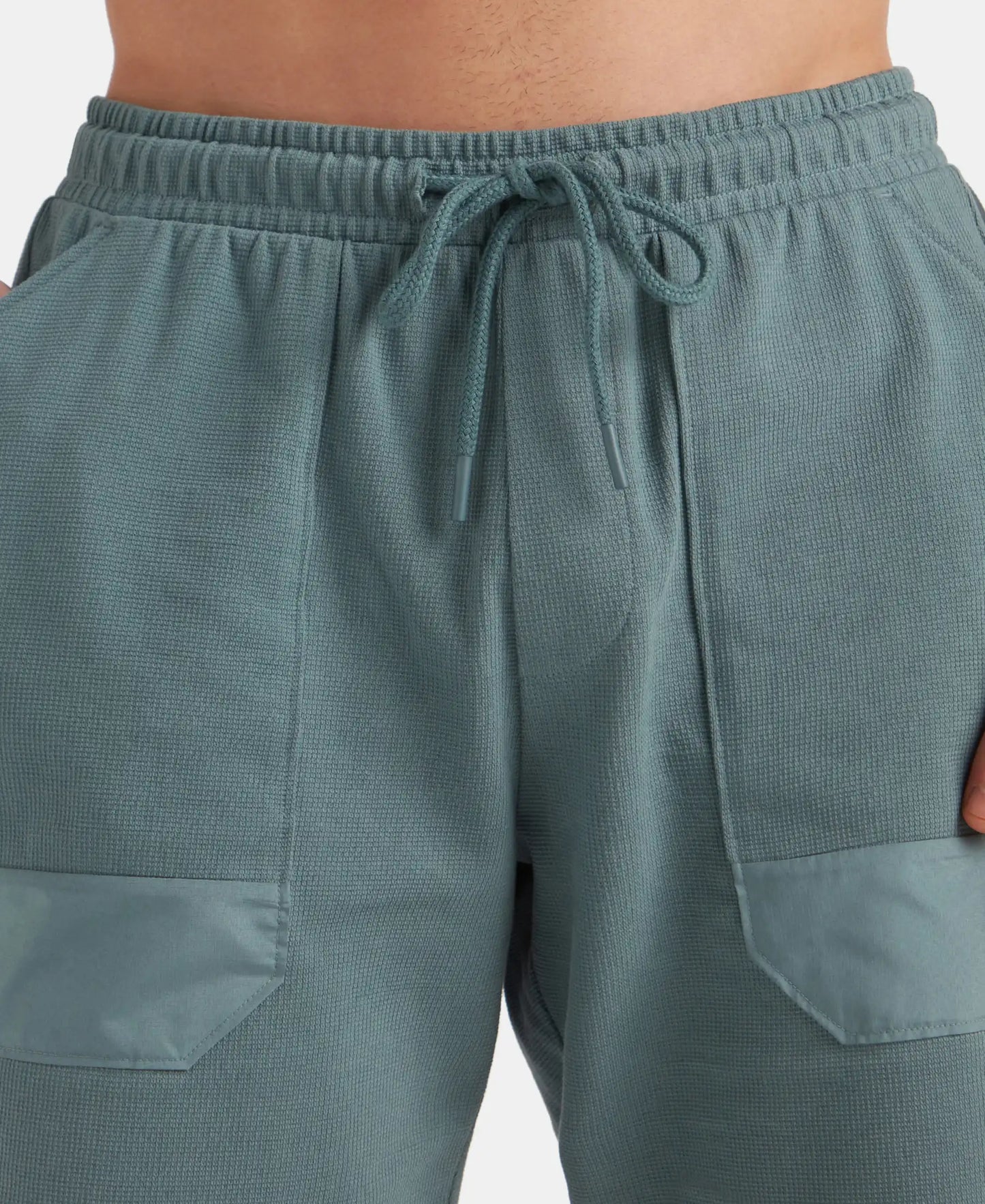 Super Combed Cotton Textured Knit Shorts with Side Pockets - Blue