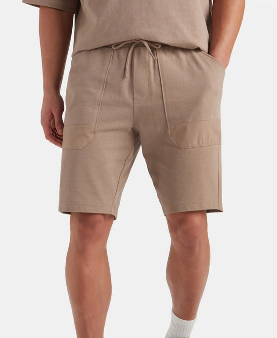 Super Combed Cotton Textured Knit Shorts with Side Pockets - Taupe Grey