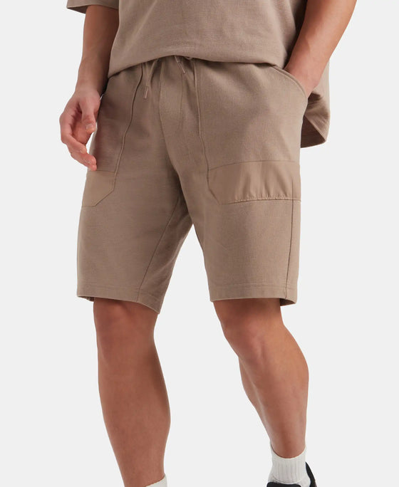 Super Combed Cotton Textured Knit Shorts with Side Pockets - Taupe Grey