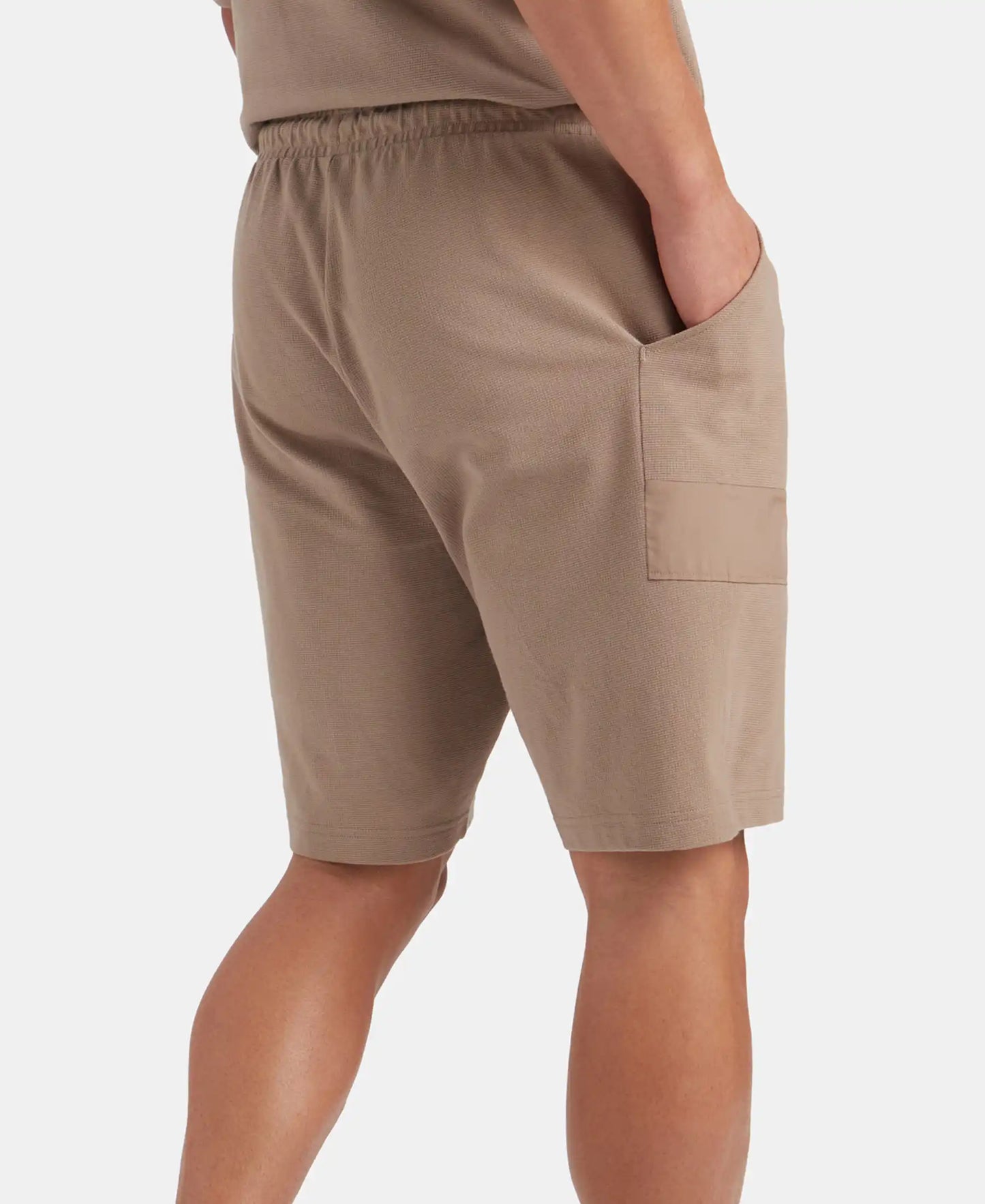 Super Combed Cotton Textured Knit Shorts with Side Pockets - Taupe Grey