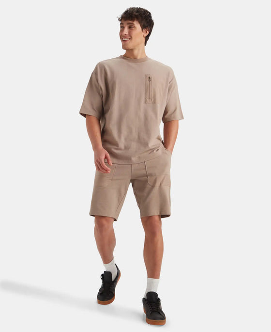 Super Combed Cotton Textured Knit Shorts with Side Pockets - Taupe Grey