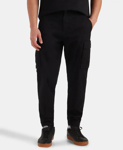 Super Combed Cotton Woven Regular Fit Cargo Jogger with Seven Pockets - Black