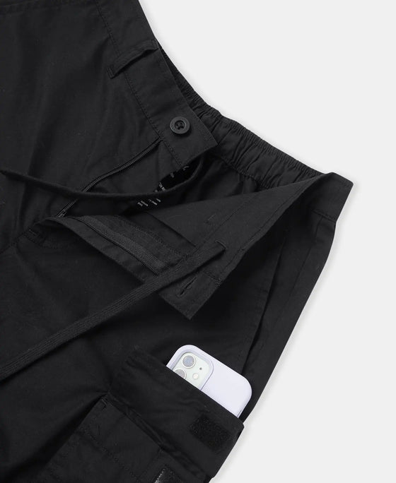 Super Combed Cotton Woven Regular Fit Cargo Jogger with Seven Pockets - Black