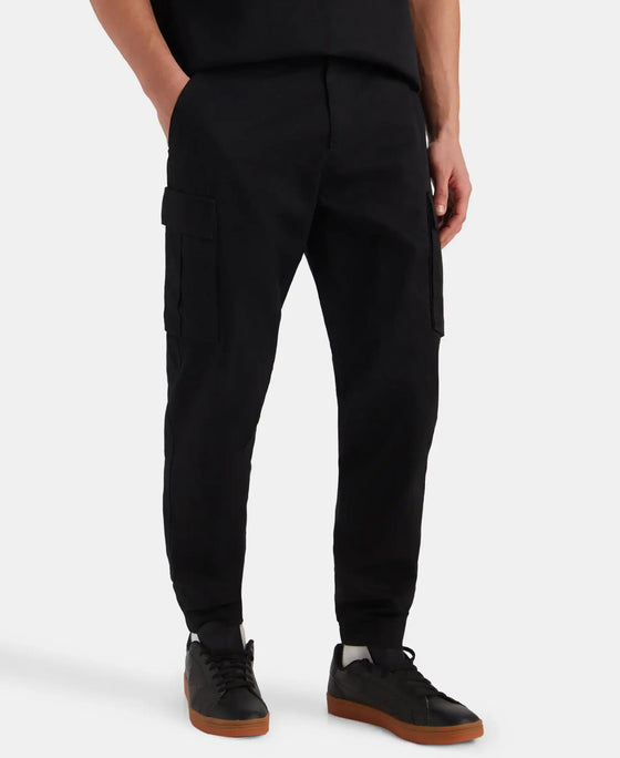 Super Combed Cotton Woven Regular Fit Cargo Jogger with Seven Pockets - Black