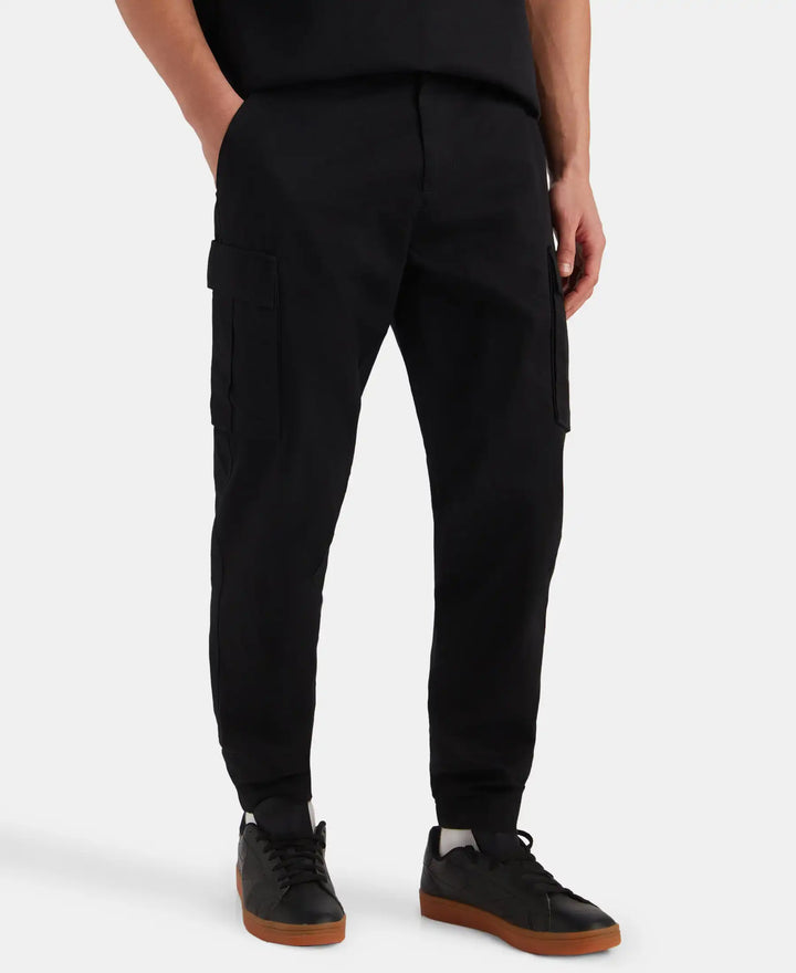 Super Combed Cotton Woven Regular Fit Cargo Jogger with Seven Pockets - Black