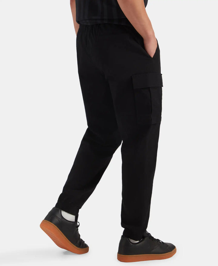 Super Combed Cotton Woven Regular Fit Cargo Jogger with Seven Pockets - Black