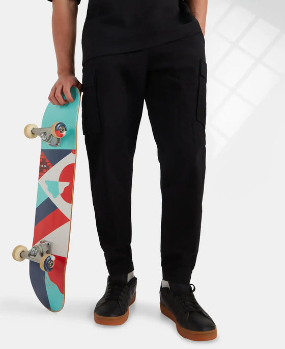 Super Combed Cotton Woven Regular Fit Cargo Jogger with Seven Pockets - Black