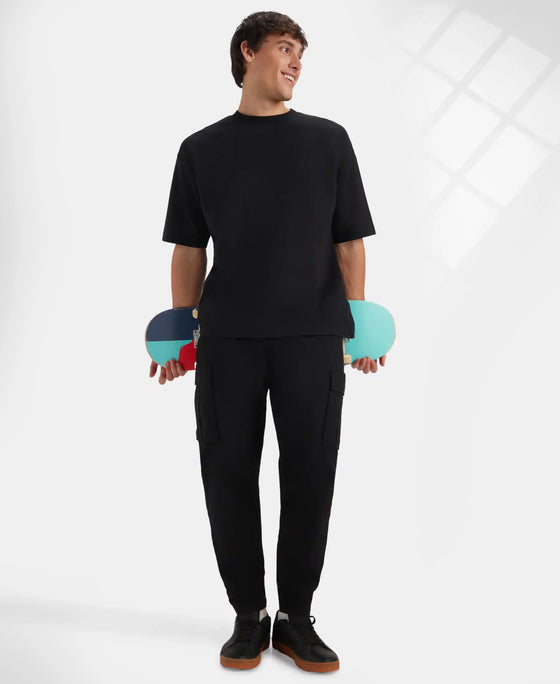 Super Combed Cotton Woven Regular Fit Cargo Jogger with Seven Pockets - Black