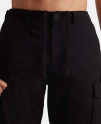 Super Combed Cotton Woven Regular Fit Cargo Jogger with Seven Pockets - Black