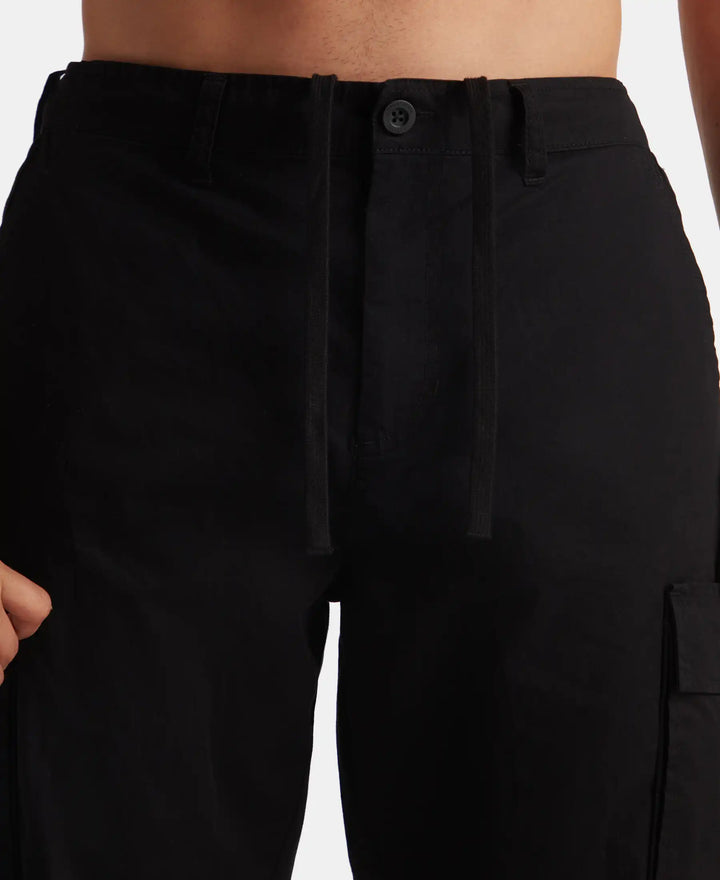Super Combed Cotton Woven Regular Fit Cargo Jogger with Seven Pockets - Black