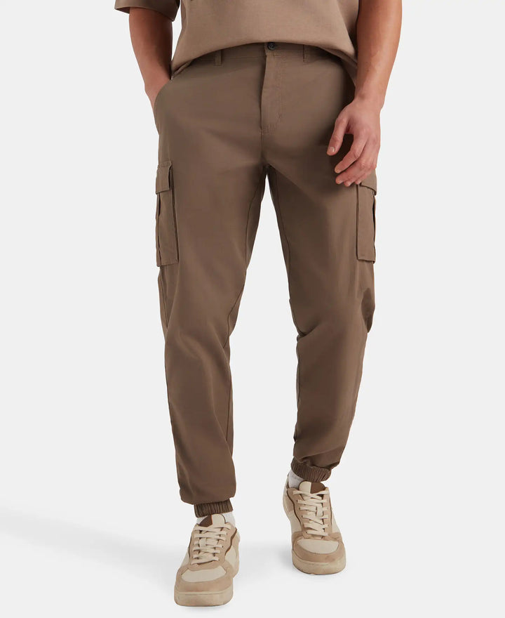 Super Combed Cotton Woven Regular Fit Cargo Jogger with Seven Pockets - Dark Khaki