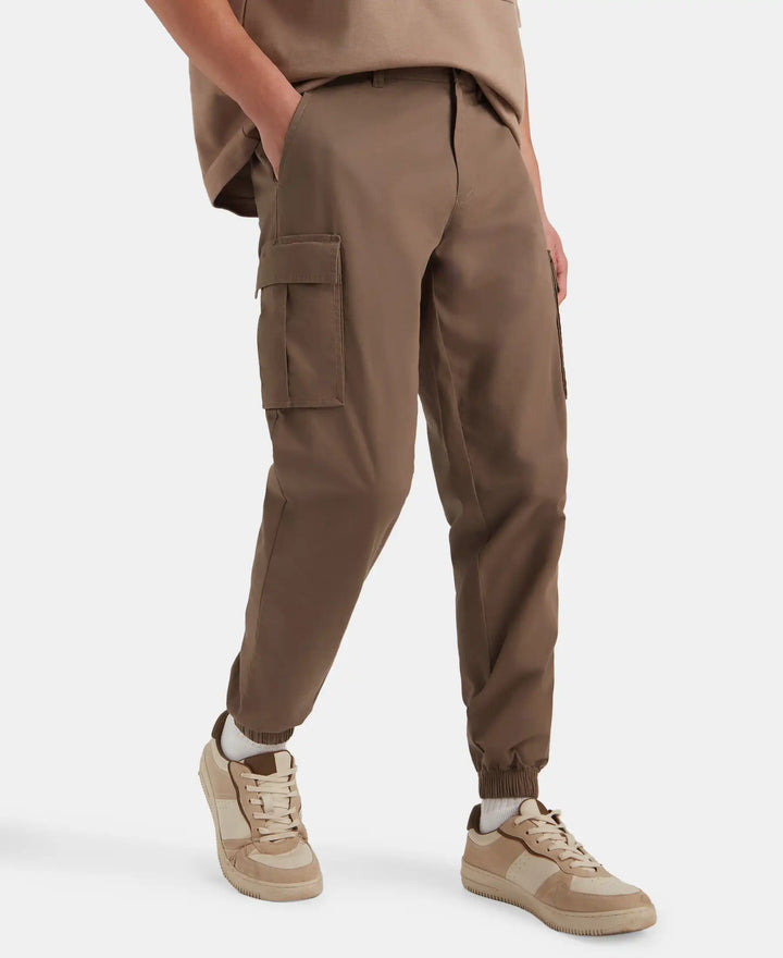 Super Combed Cotton Woven Regular Fit Cargo Jogger with Seven Pockets - Dark Khaki