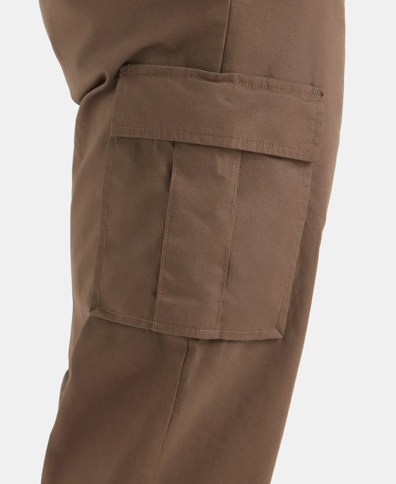 Super Combed Cotton Woven Regular Fit Cargo Jogger with Seven Pockets - Dark Khaki