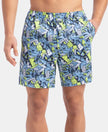 Super Combed Cotton Satin Weave Printed Boxer Shorts with Side Pocket - Dusk Blue