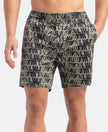 Super Combed Cotton Satin Weave Printed Boxer Shorts with Side Pocket - Grey
