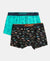 Super Combed Cotton Elastane Stretch Printed Trunk with Ultrasoft Waistband - Black & Billiard Green (Pack of 2)