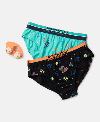 Super Combed Cotton Elastane Stretch Printed Brief with Ultrasoft Waistband - Billiard Green & Black (Pack of 2)