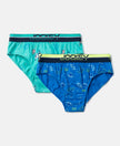 Super Combed Cotton Elastane Stretch Printed Brief with Ultrasoft Waistband - Billiard Green & Rich Royal Blue (Pack of 2)