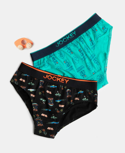 Super Combed Cotton Elastane Stretch Printed Brief with Ultrasoft Waistband - Black & Billiard Green (Pack of 2)
