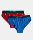Super Combed Cotton Elastane Stretch Printed Brief with Ultrasoft Waistband - Chilli Pepper & Rich Royal Blue (Pack of 2)