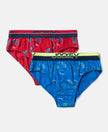 Super Combed Cotton Elastane Stretch Printed Brief with Ultrasoft Waistband - Rich Royal Blue & Chilli Pepper (Pack of 2)