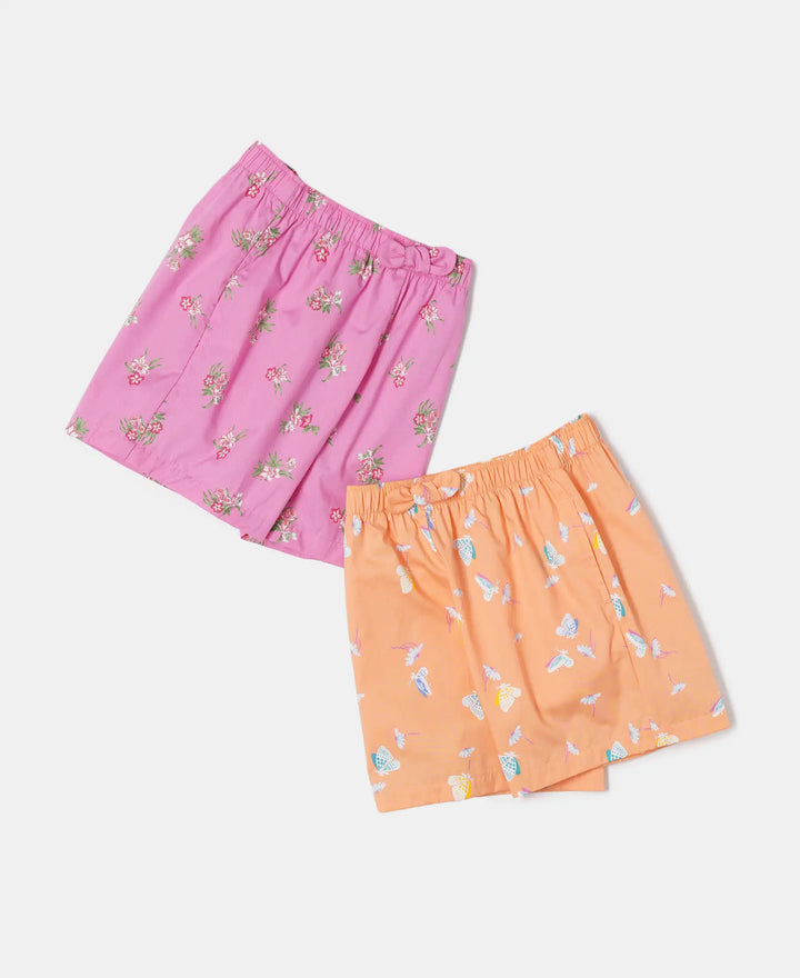 Girl's Super Combed Cotton Woven Printed Shorts - Assorted Color & Printed (Pack of 2)