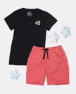 Girl's Super Combed Cotton Short Sleeve T-Shirt and Printed Shorts Set - Rio Red- Black