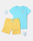 Girl's Super Combed Cotton Short Sleeve T-Shirt and Printed Shorts Set - Spectra Yellow -Blue Radiance