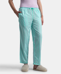 Super Combed Cotton Woven Fabric Relaxed Fit Striped Pyjama with Side Pockets - Aqua Sky