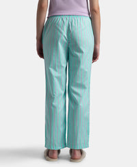 Super Combed Cotton Woven Fabric Relaxed Fit Striped Pyjama with Side Pockets - Aqua Sky