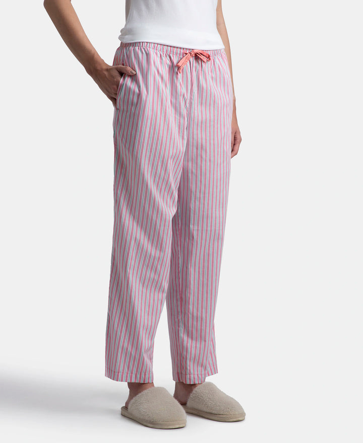 Super Combed Cotton Woven Fabric Relaxed Fit Striped Pyjama with Side Pockets - Cashmere Rose