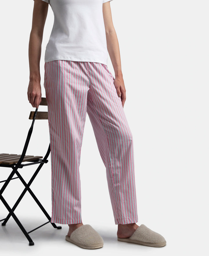 Super Combed Cotton Woven Fabric Relaxed Fit Striped Pyjama with Side Pockets - Cashmere Rose