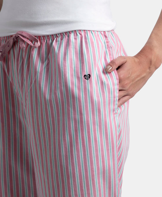 Super Combed Cotton Woven Fabric Relaxed Fit Striped Pyjama with Side Pockets - Cashmere Rose