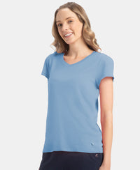 Micro Modal Cotton Relaxed Fit Solid V Neck Half Sleeve T-Shirt - Soft Chambray