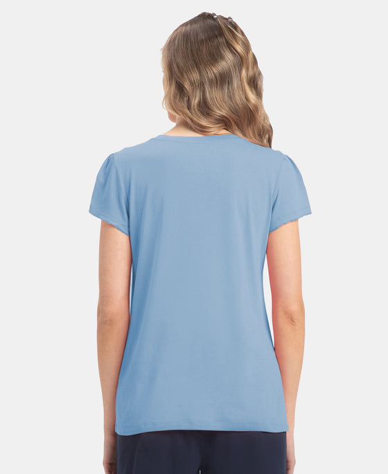 Micro Modal Cotton Relaxed Fit Solid V Neck Half Sleeve T-Shirt - Soft Chambray