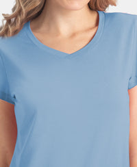 Micro Modal Cotton Relaxed Fit Solid V Neck Half Sleeve T-Shirt - Soft Chambray