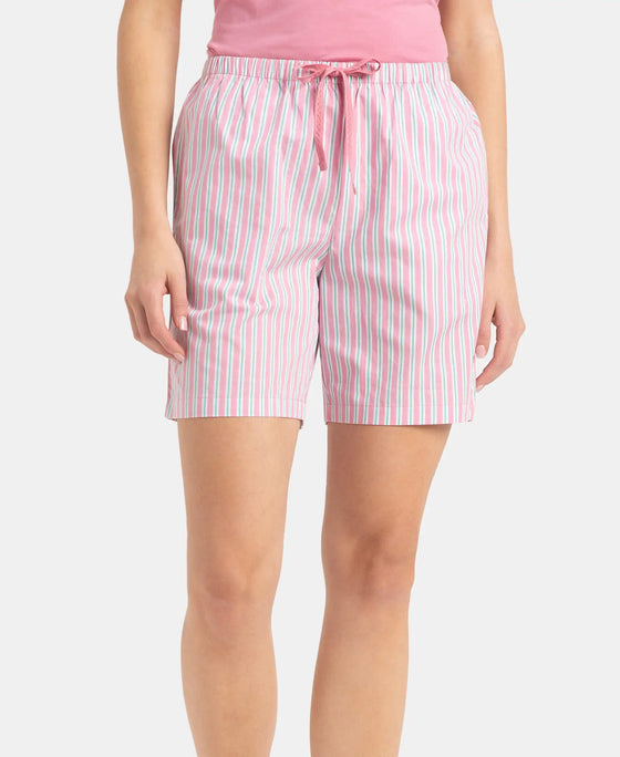Super Combed Cotton Yarn Dyed Woven Relaxed Fit Striped Shorts with Side Pockets - Cashmere Rose