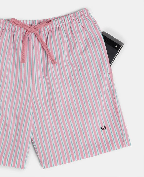 Super Combed Cotton Yarn Dyed Woven Relaxed Fit Striped Shorts with Side Pockets - Cashmere Rose
