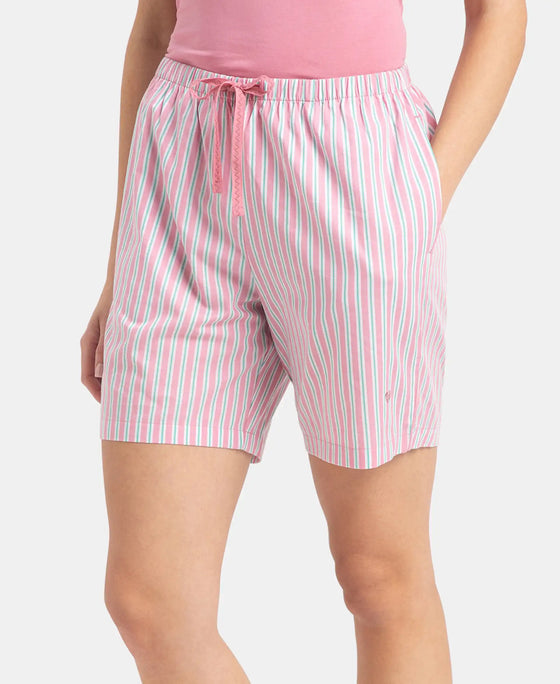Super Combed Cotton Yarn Dyed Woven Relaxed Fit Striped Shorts with Side Pockets - Cashmere Rose