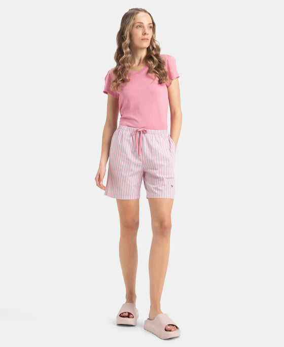 Super Combed Cotton Yarn Dyed Woven Relaxed Fit Striped Shorts with Side Pockets - Cashmere Rose