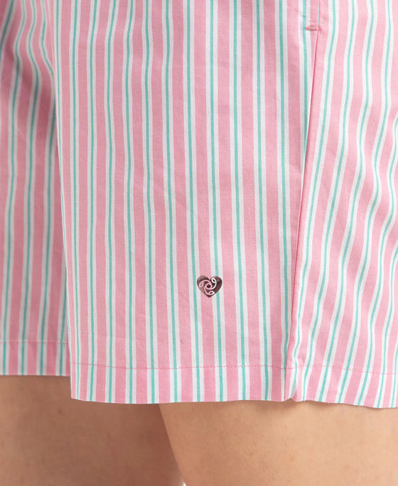 Super Combed Cotton Yarn Dyed Woven Relaxed Fit Striped Shorts with Side Pockets - Cashmere Rose