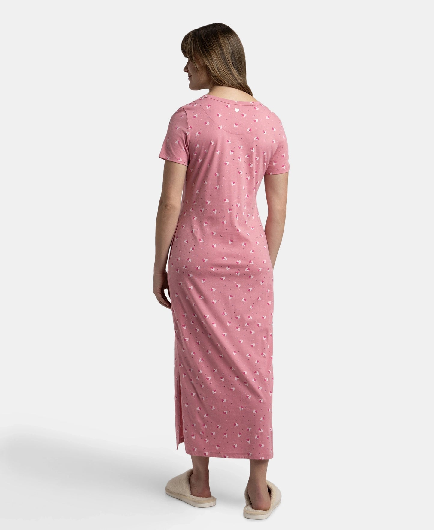 Super Combed Cotton Long Length Printed Lounge Dress - Wild Rose