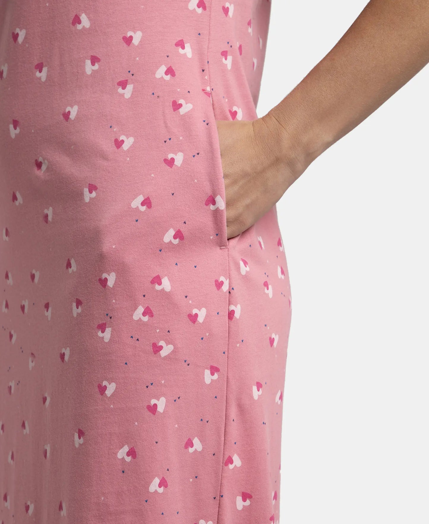 Super Combed Cotton Long Length Printed Lounge Dress - Wild Rose