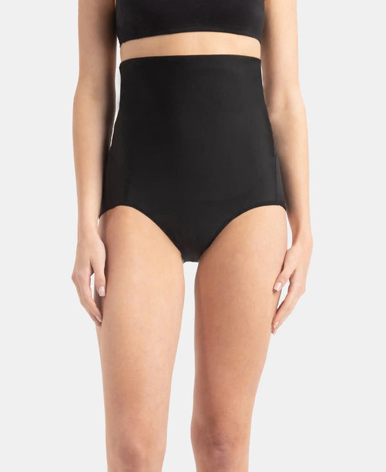 High Waist Microfiber Elastane Stretch Bonded Seamfree Bikini Shapewear - Black