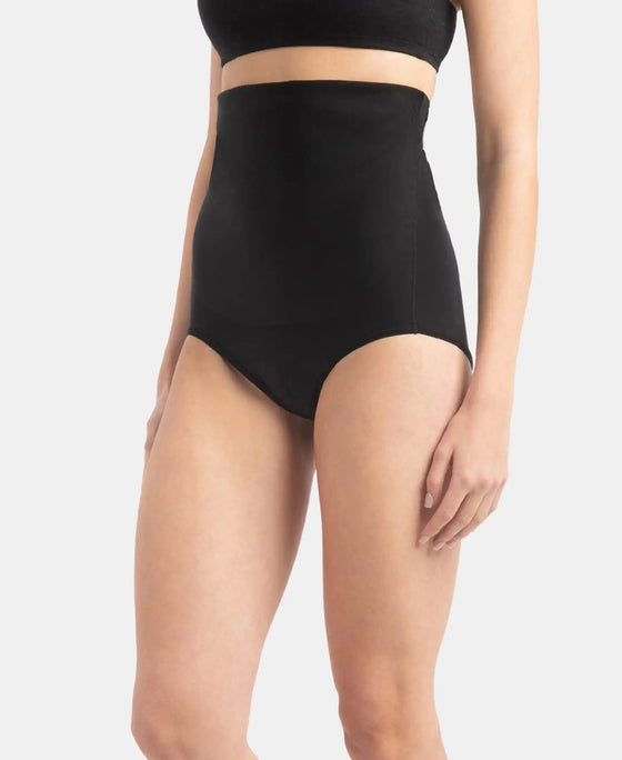High Waist Microfiber Elastane Stretch Bonded Seamfree Bikini Shapewear - Black