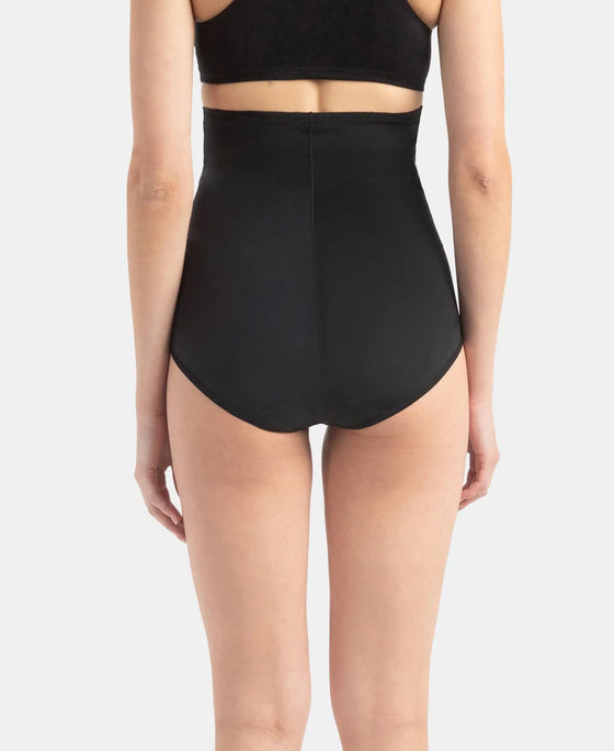 High Waist Microfiber Elastane Stretch Bonded Seamfree Bikini Shapewear - Black