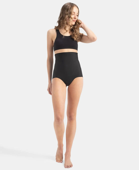 High Waist Microfiber Elastane Stretch Bonded Seamfree Bikini Shapewear - Black